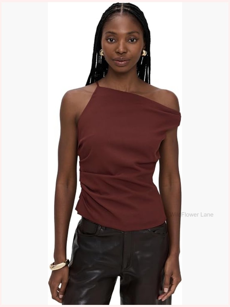 Women's Off-Shoulder Sleeveless Ruched Top - Fitted Bootcut